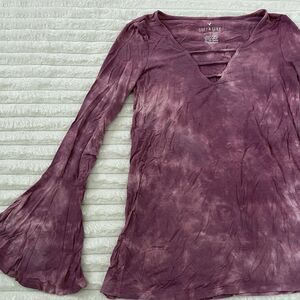 Women's American Eagle Soft & Sexy Long Sleeve XS Maroon Tie Dye Bell Sleeve